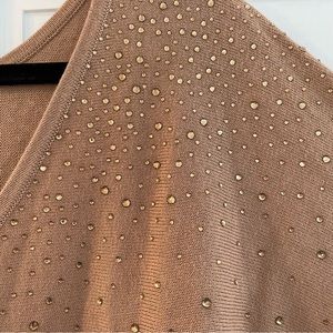 NEW Belle by Kim Gravel Reversible Neckline V-neck Sweater Gold Bling 2XL